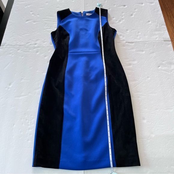 Calvin Klein Blue Scuba Knit Black Faux Suede Colorblock Sleeveless Sheath Dress - Picture 9 of 11